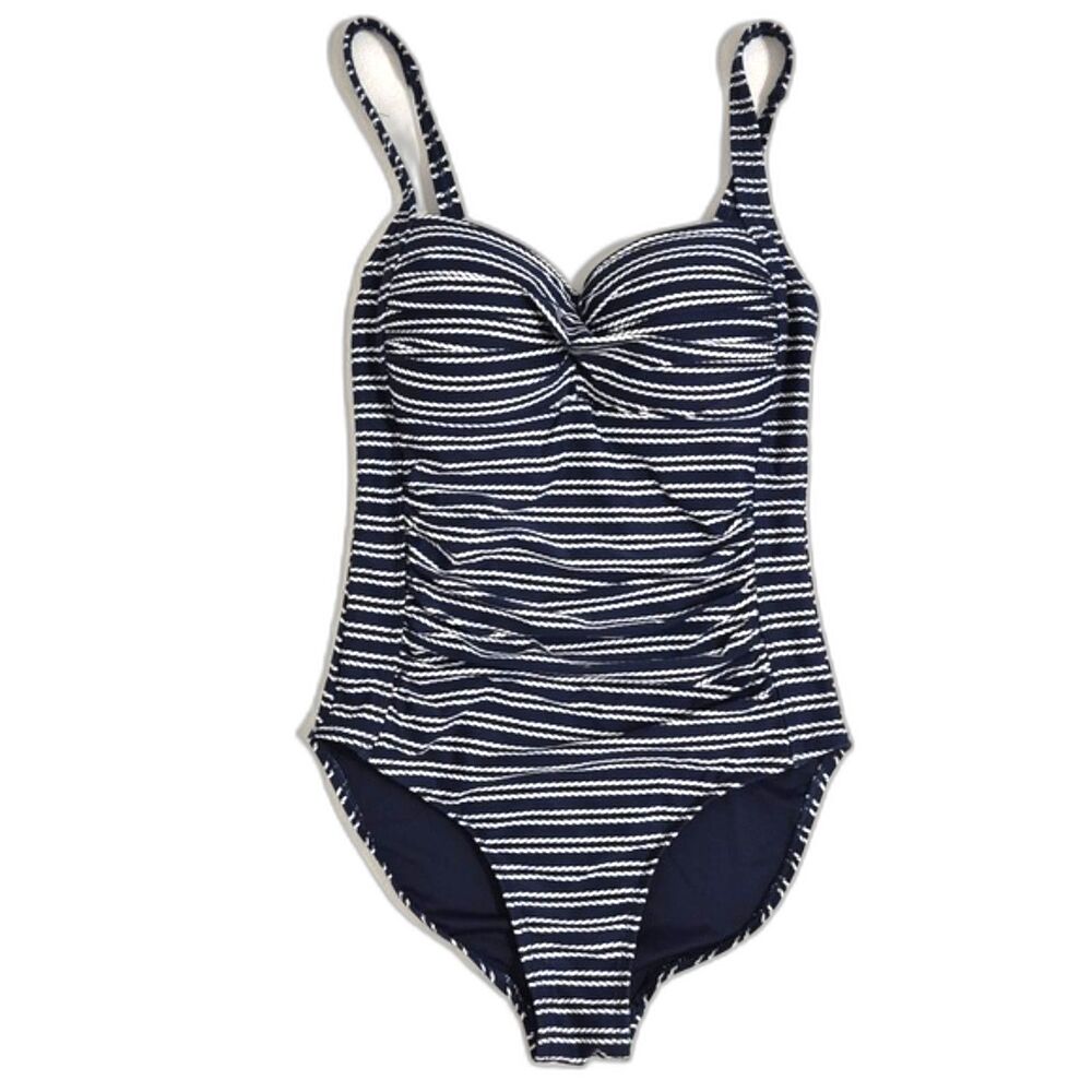 Nip Tuck Riviera Stripe Denim Joanne One Piece Swimsuit Twist Tummy Control